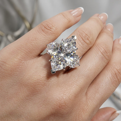 13.55CT IGI Certified Trilogy Ring with Marquise & Heart Lab Diamonds in Platinum