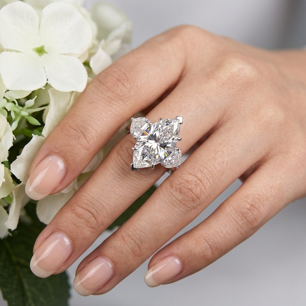 13.55CT IGI Certified Trilogy Ring with Marquise & Heart Lab Diamonds in Platinum