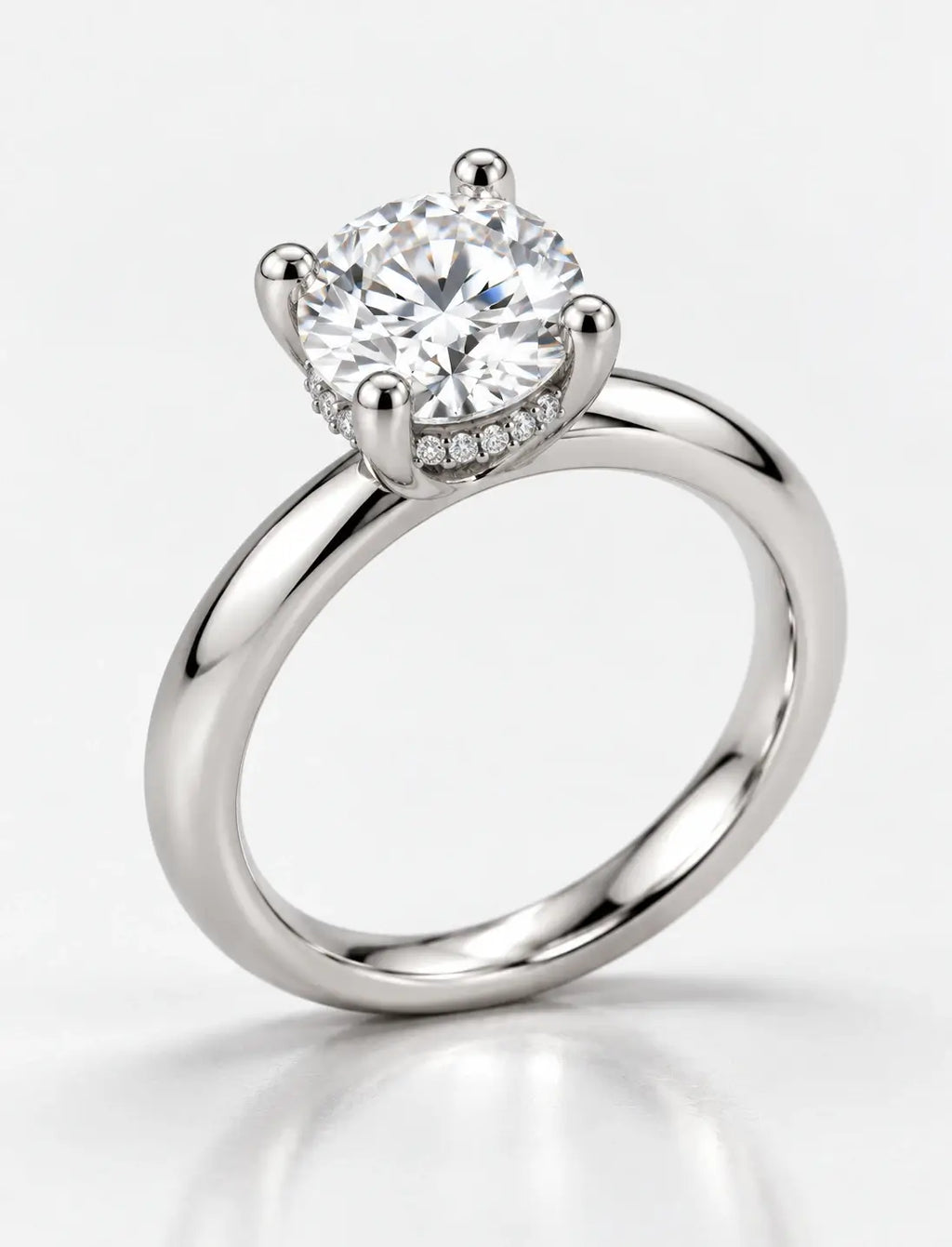 Round Brilliant Cut Diamond Solitaire Ring Hidden Halo Set Lab Grown IGI Certified Engagement Ring in Platinum