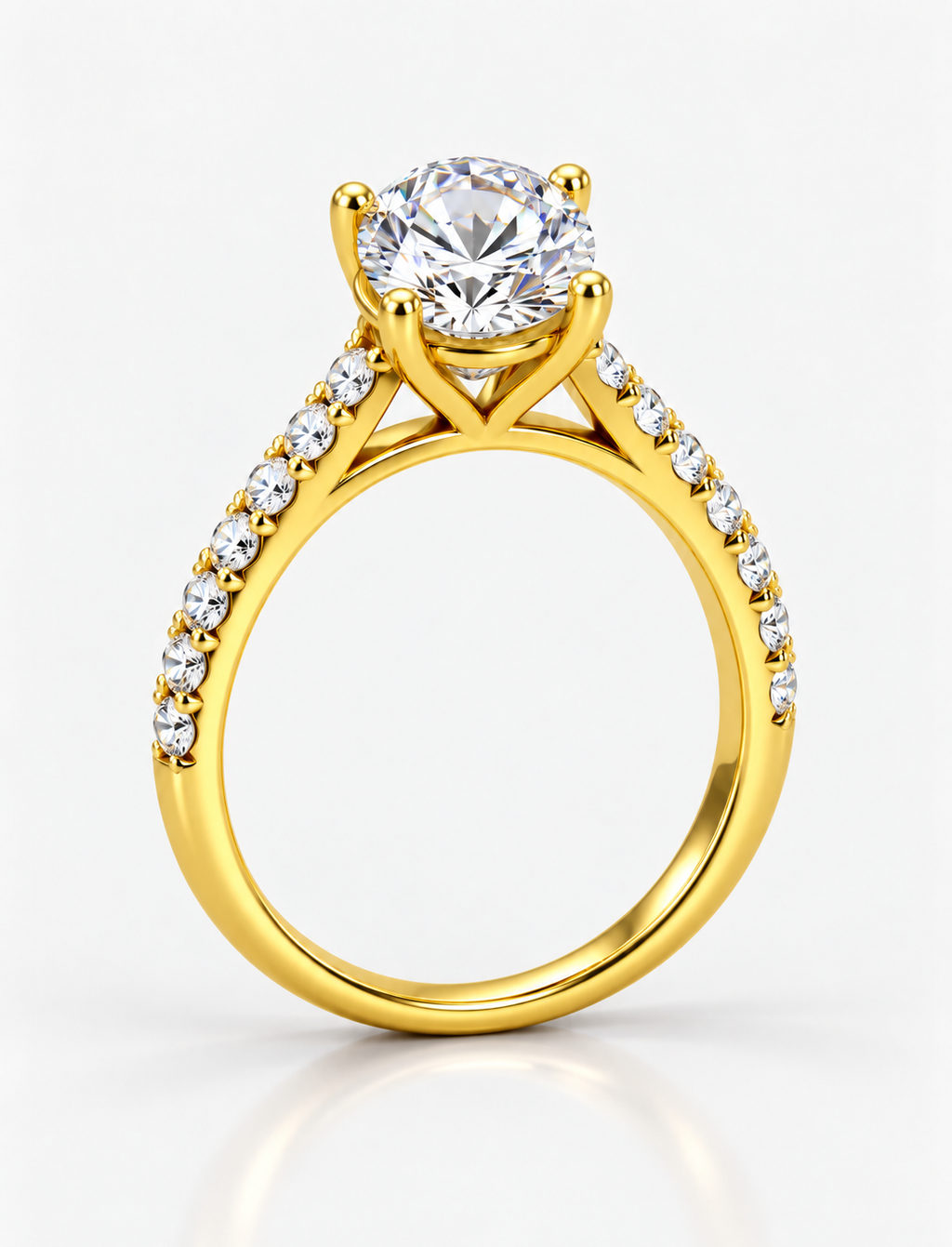 E/VS2 Lab Grown IGI Certified The Classic Round Brilliant Diamond Proposal Pave Set Ring 18k Yellow Gold