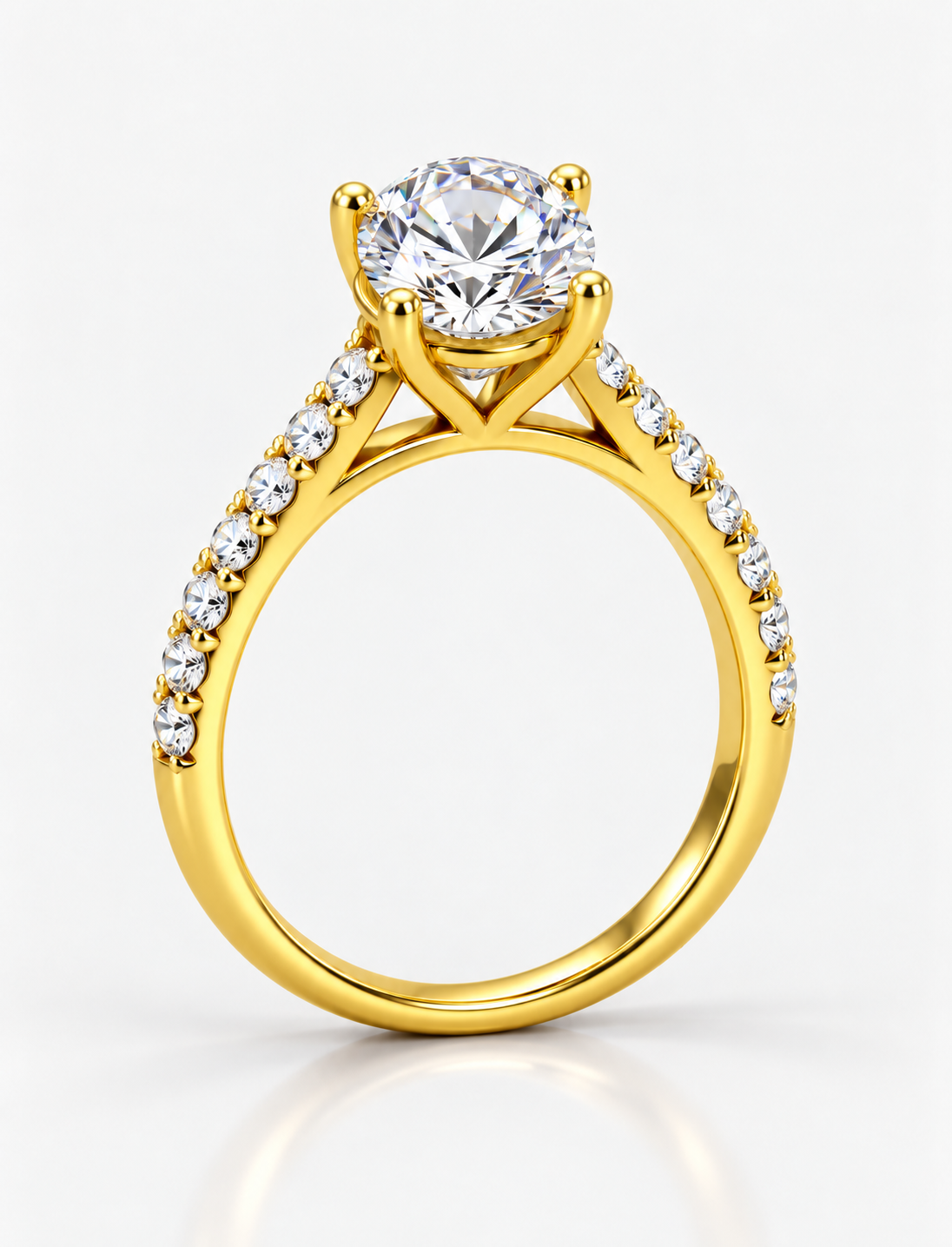 E/VS2 Lab Grown IGI Certified The Classic Round Brilliant Diamond Proposal Pave Set Ring 18k Yellow Gold
