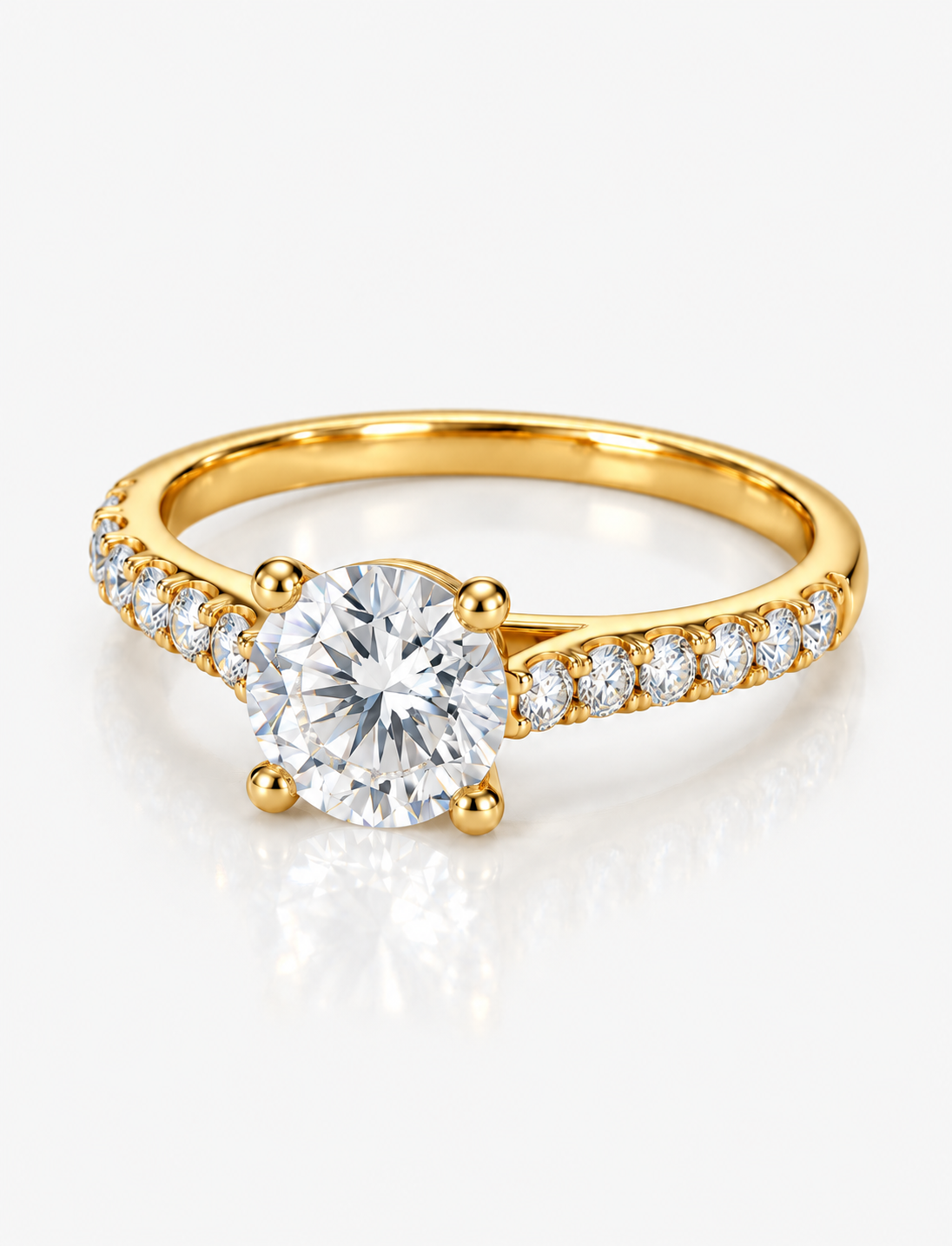 E/VS2 Lab Grown IGI Certified The Classic Round Brilliant Diamond Proposal Pave Set Ring 18k Yellow Gold