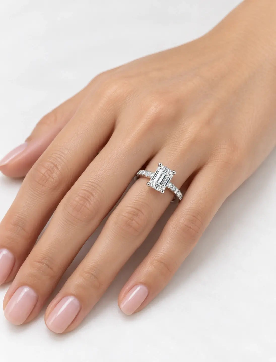Lab Grown IGI Certified Classic Emerald-Cut & Round Diamond Engagement Ring Platinum
