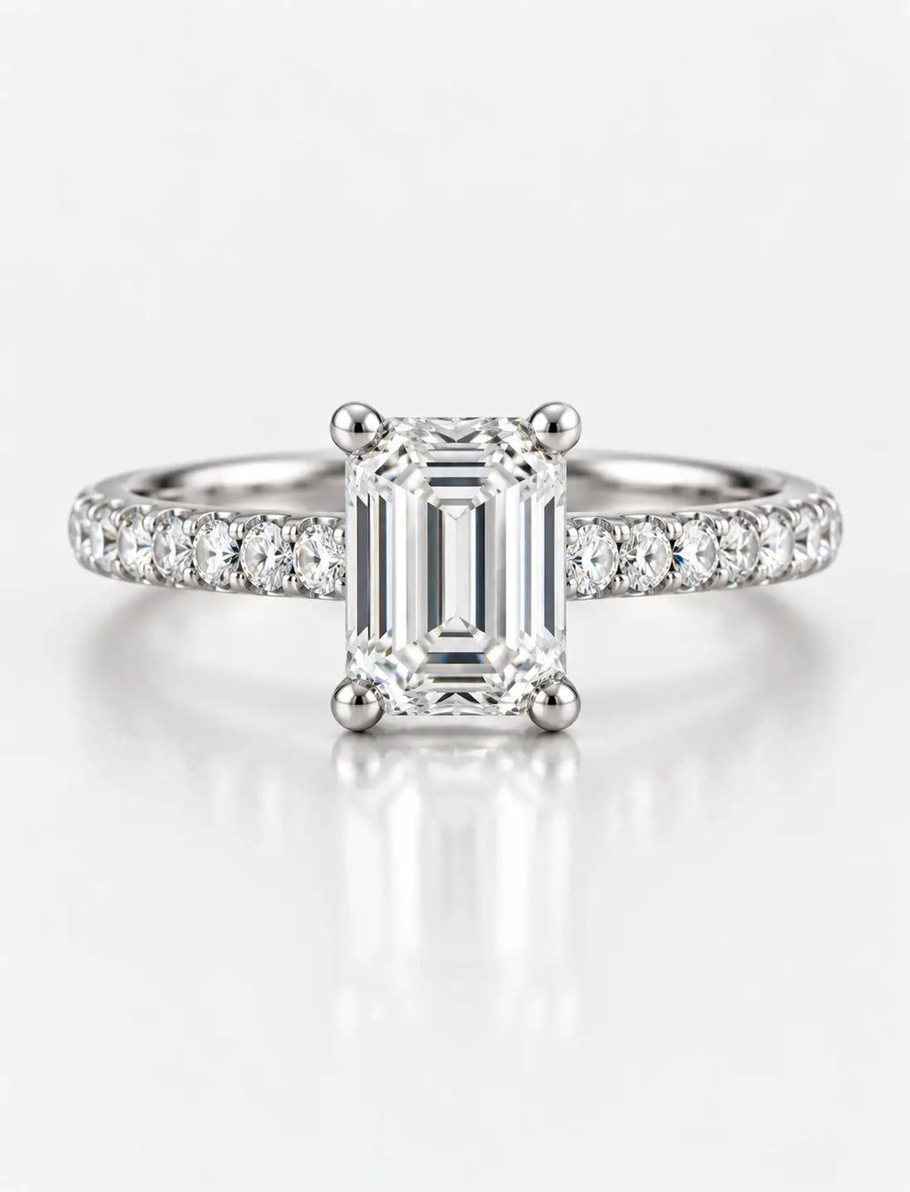 Lab Grown IGI Certified Classic Emerald-Cut & Round Diamond Engagement Ring Platinum