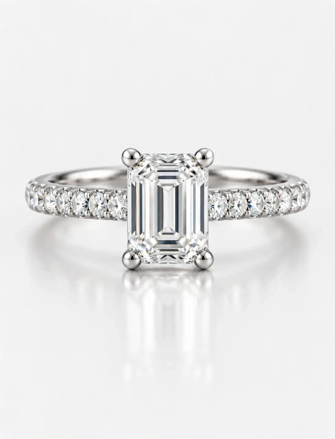 Lab Grown IGI Certified Classic Emerald-Cut & Round Diamond Engagement Ring Platinum