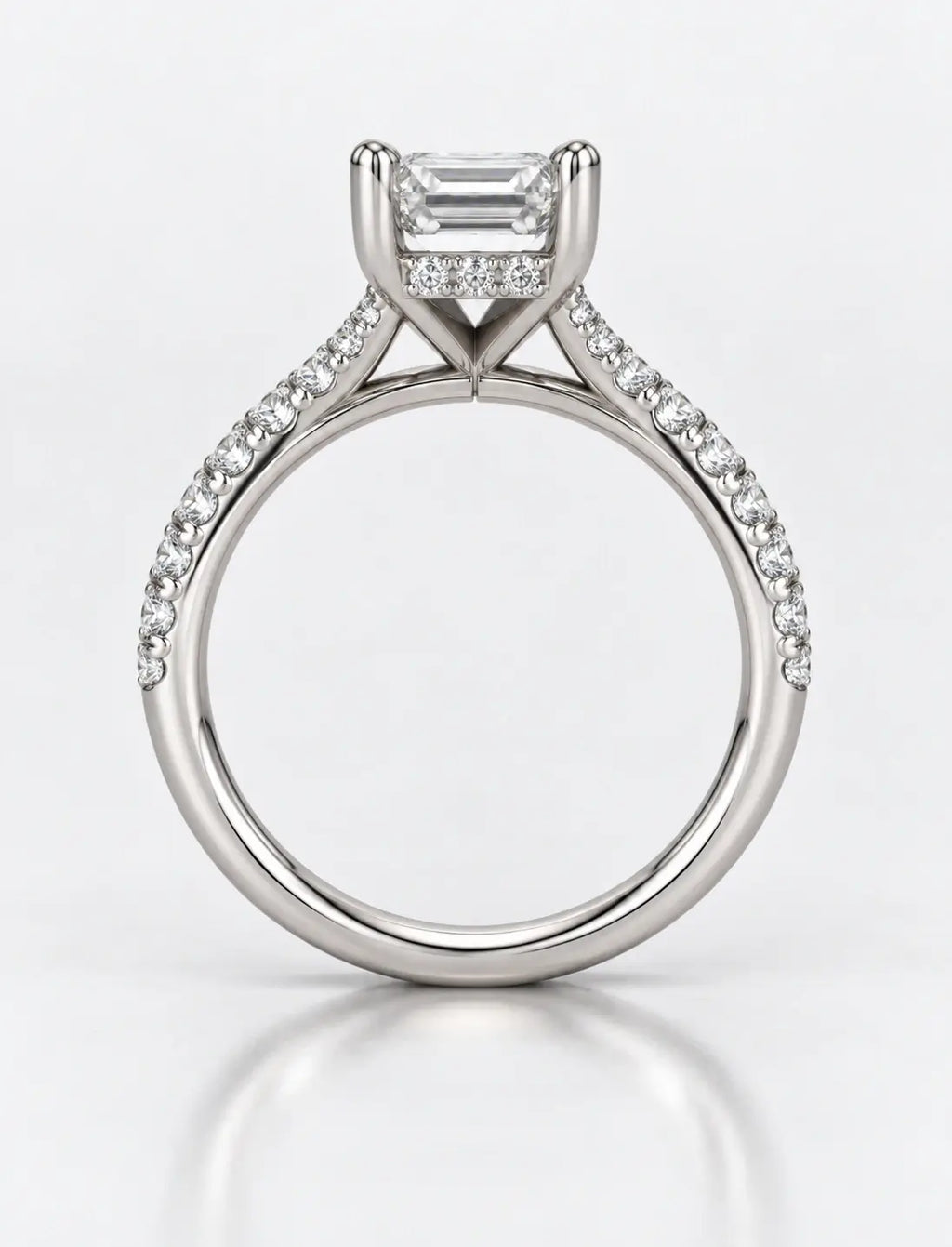 Lab Grown IGI Certified 1.80Ct Pave Set Emerald-Cut & Round Hidden Halo Diamond Engagement Ring Platinum