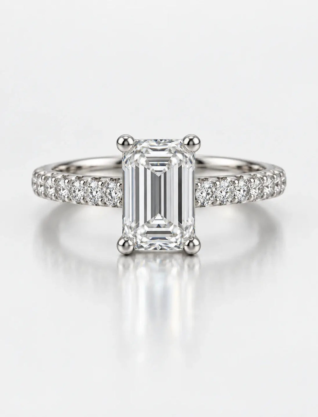 Lab Grown IGI Certified 1.80Ct Pave Set Emerald-Cut & Round Hidden Halo Diamond Engagement Ring Platinum