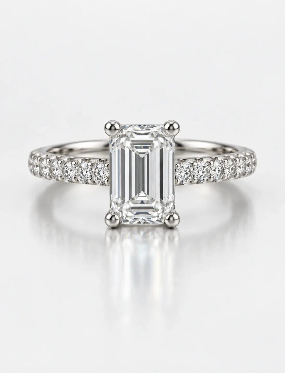 Lab Grown IGI Certified 1.80Ct Pave Set Emerald-Cut & Round Hidden Halo Diamond Engagement Ring Platinum