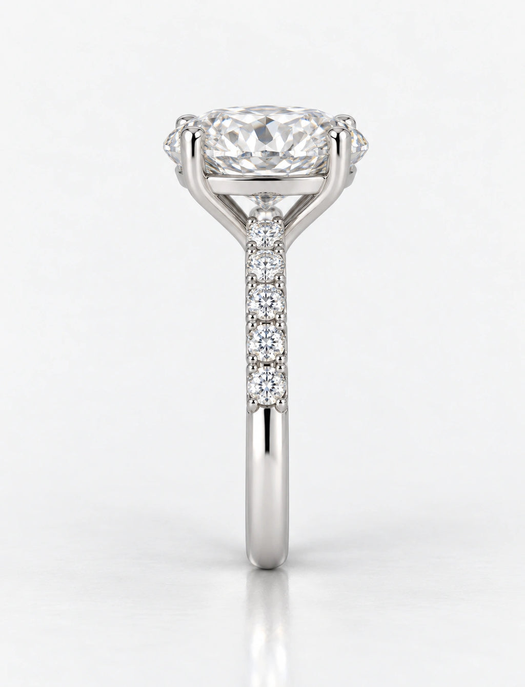 Lab IGI Certified Oval with Side Round Diamond Pave Setting Engagement Ring Platinum