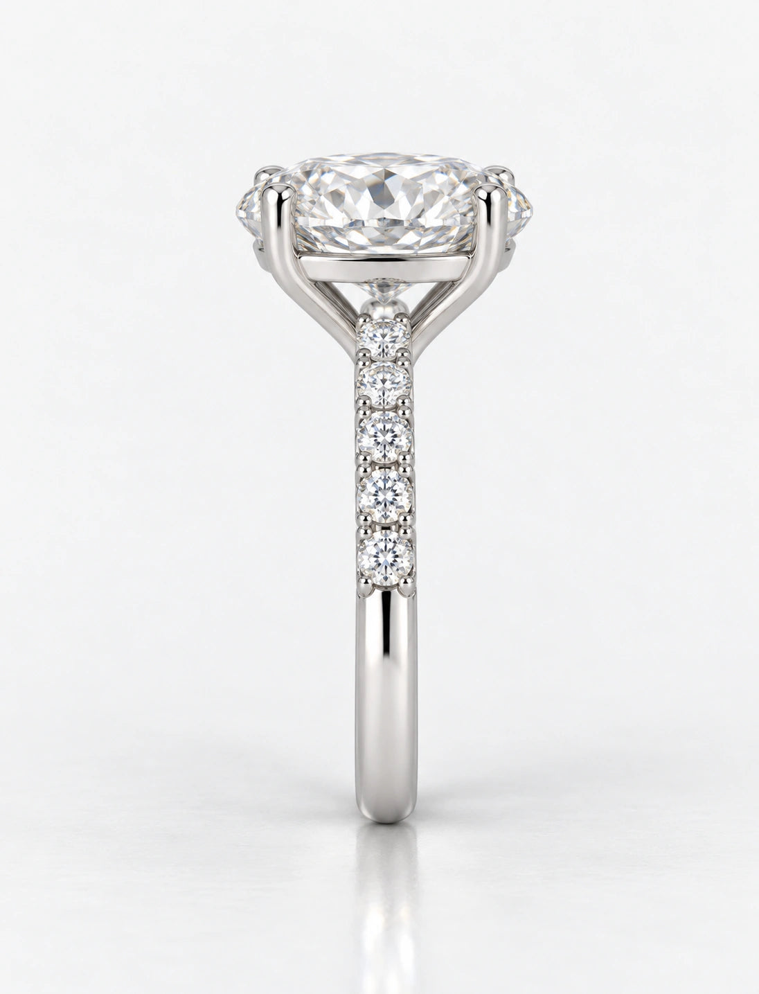 Lab IGI Certified Oval with Side Round Diamond Pave Setting Engagement Ring Platinum