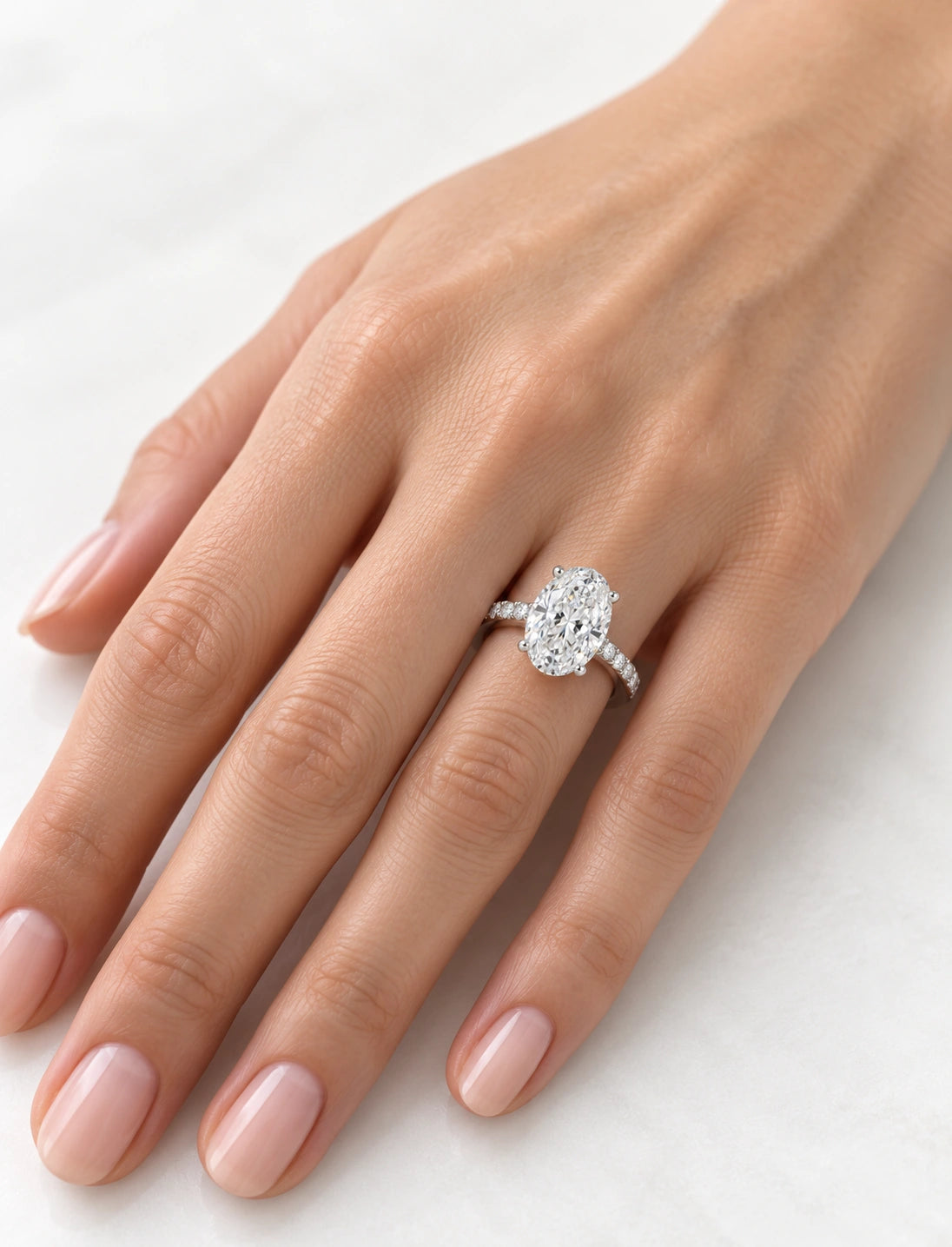 Lab IGI Certified Oval with Side Round Diamond Pave Setting Engagement Ring Platinum