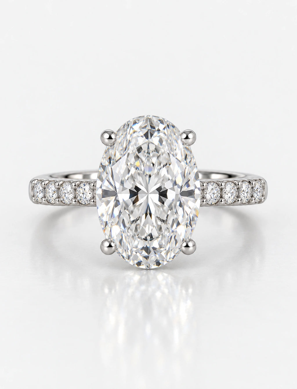 Lab IGI Certified Oval with Side Round Diamond Pave Setting Engagement Ring Platinum