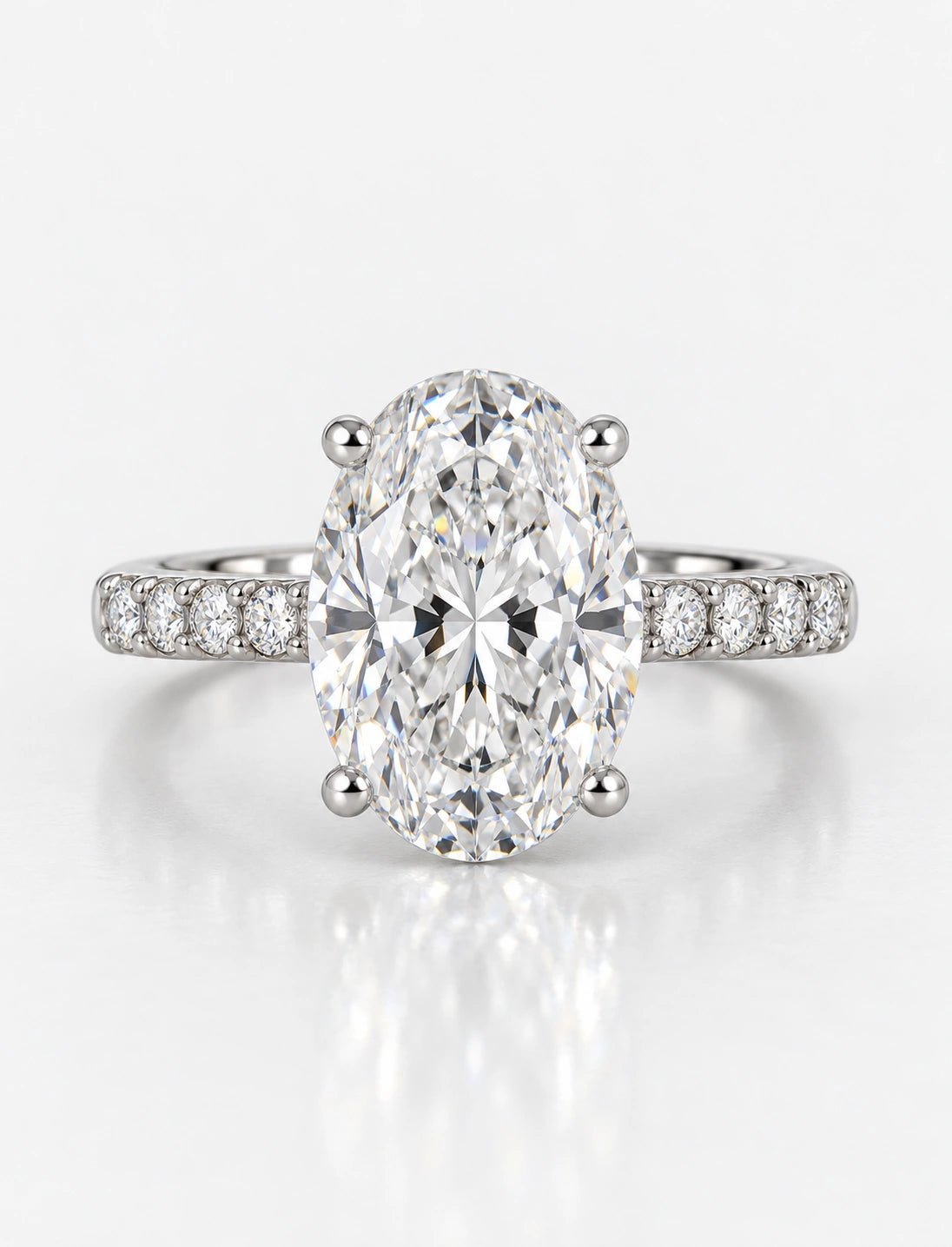 Lab IGI Certified Oval with Side Round Diamond Pave Setting Engagement Ring Platinum
