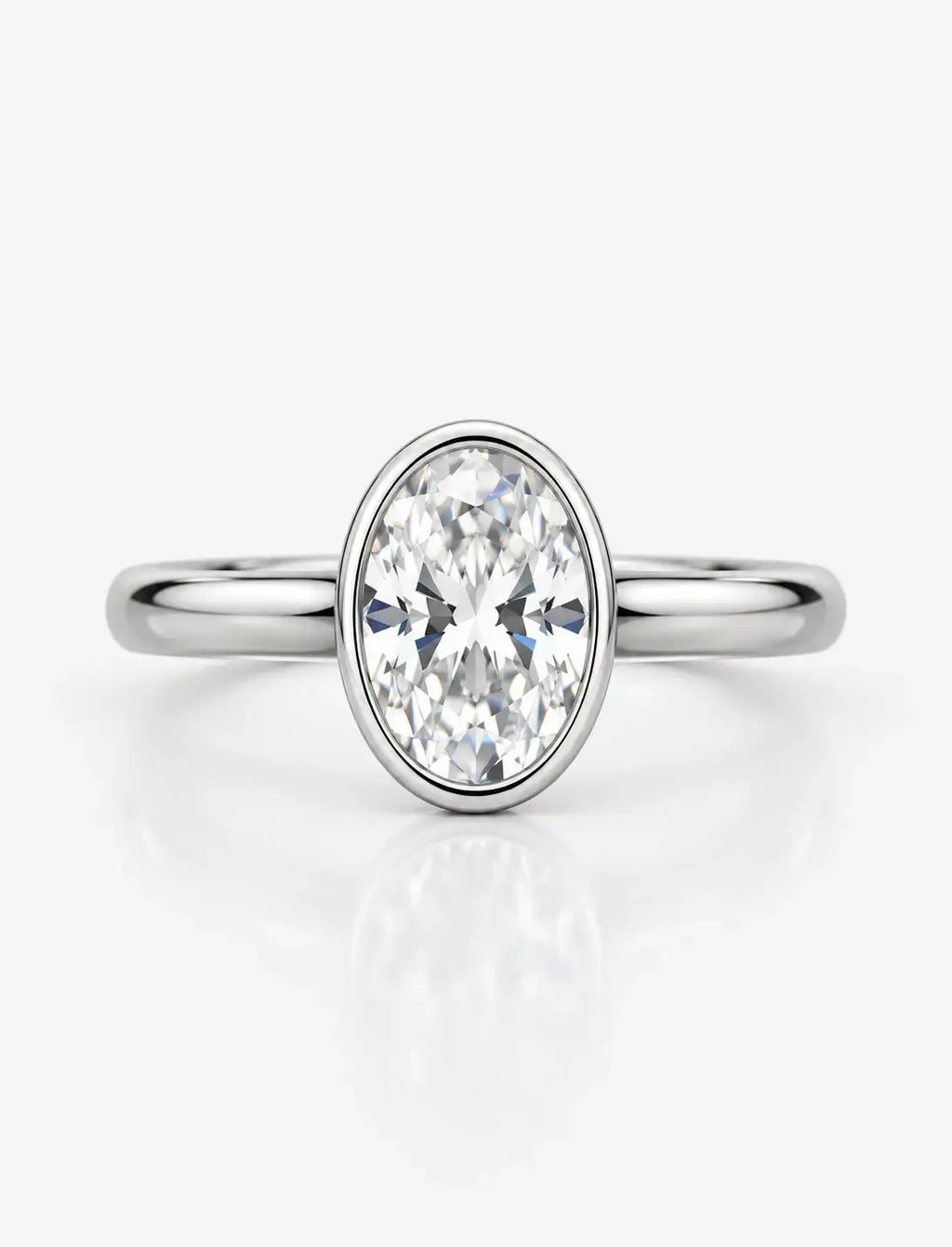 IGI Certified Lab Grown Oval Diamond Bezel Set Solitaire Engagement Ring in Platinum