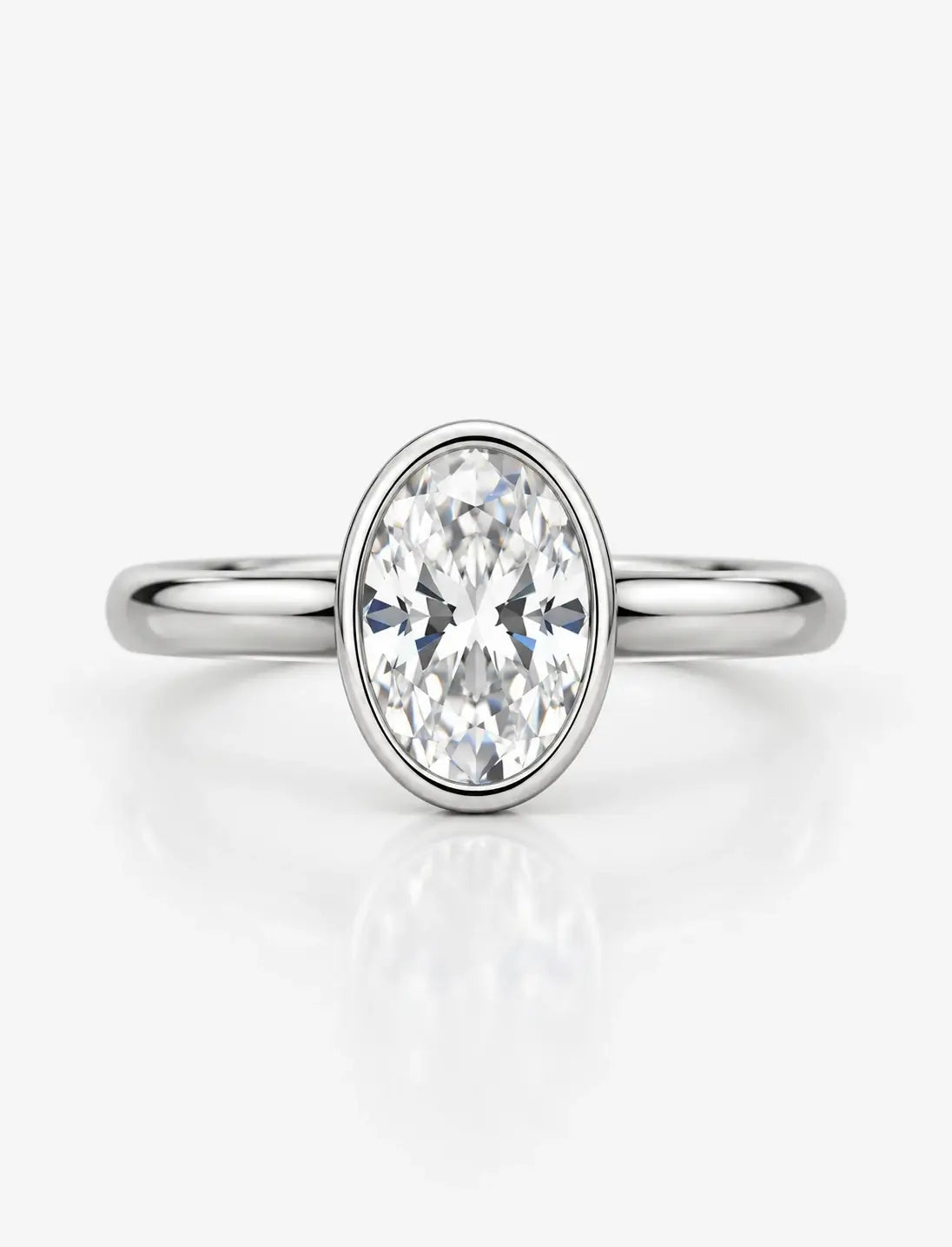 IGI Certified Lab Grown Oval Diamond Bezel Set Solitaire Engagement Ring in Platinum