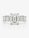 Emerald-Cut Lab Grown Diamond Engagement Ring with Prong-Set IGI Certified Emerald Side Stones in Platinum