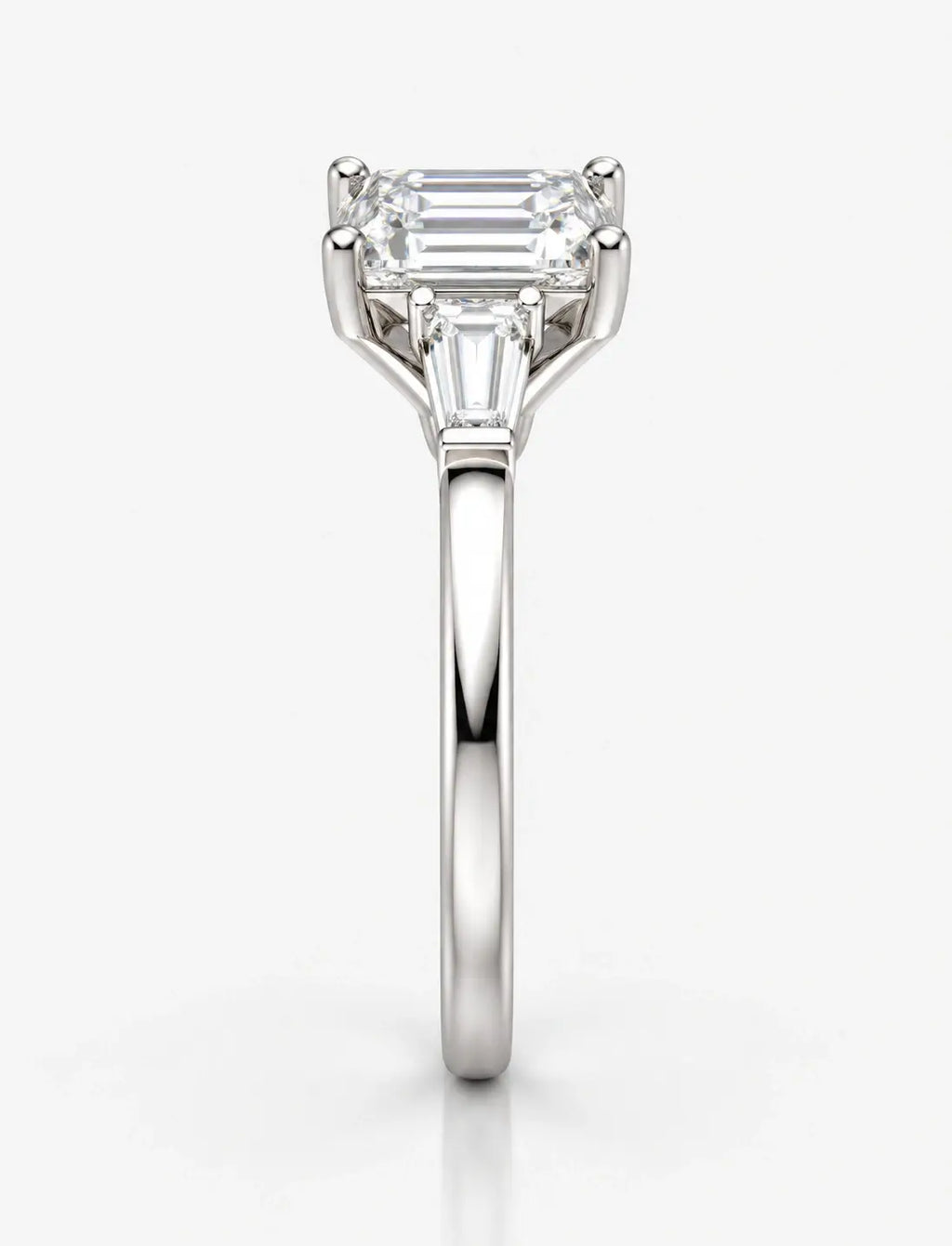 Lab Grown IGI Certified Classic Emerald-Cut Diamond Engagement Ring 3-Stone Platinum with Tapered Baguettes