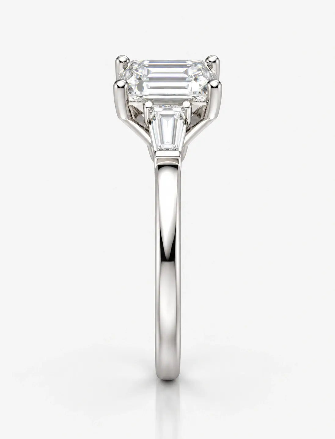 Lab Grown IGI Certified Classic Emerald-Cut Diamond Engagement Ring 3-Stone Platinum with Tapered Baguettes