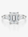 Lab Grown IGI Certified Classic Emerald-Cut Diamond Engagement Ring 3-Stone Platinum with Tapered Baguettes