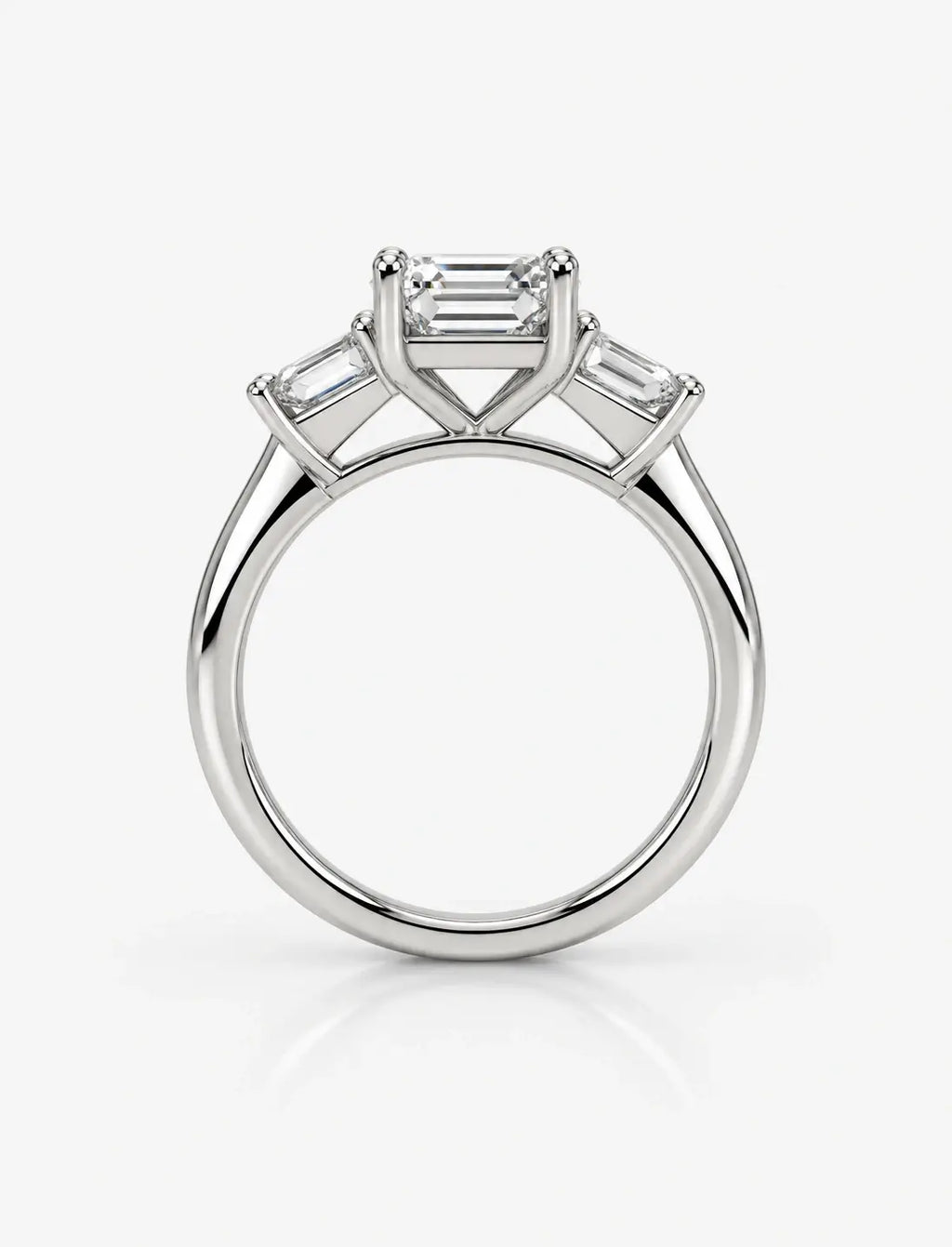 Lab Grown IGI Certified Classic Emerald-Cut Diamond Engagement Ring 3-Stone Platinum with Tapered Baguettes
