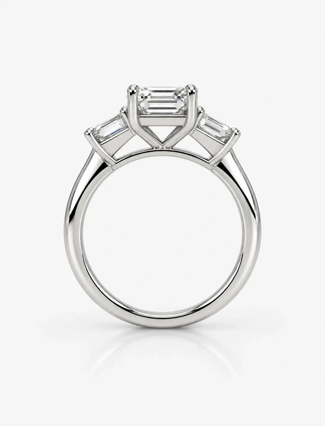 Lab Grown IGI Certified Classic Emerald-Cut Diamond Engagement Ring 3-Stone Platinum with Tapered Baguettes