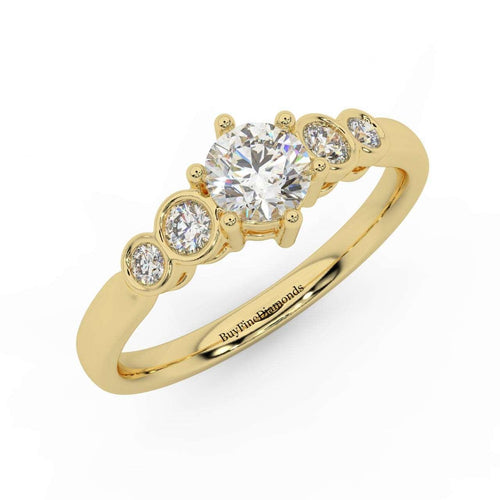 0.60 Ct Natural Round Diamond Engagement Ring With Side Stone, Platinum , 9K, 18K Gold
