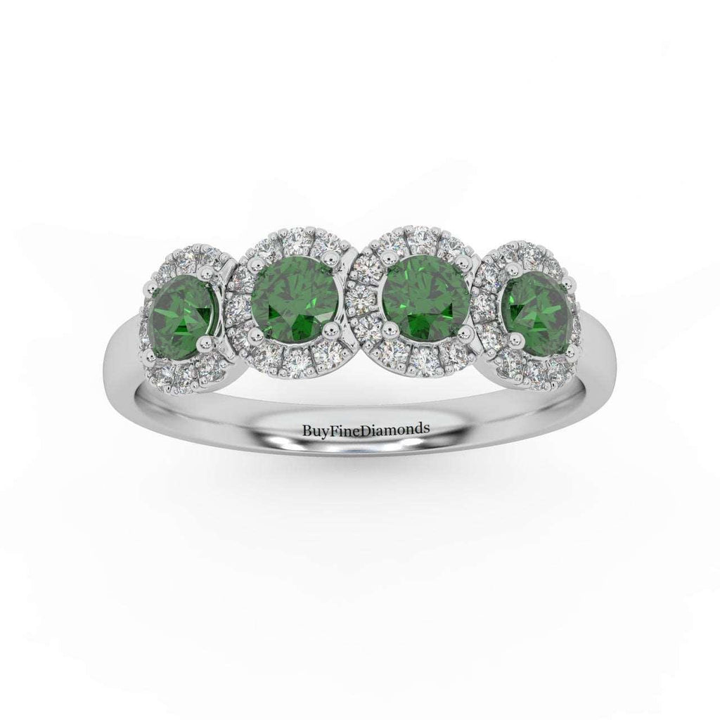 0.70Ct Green Emerald and Diamond Halo Engagement Ring in 950 Platinum & Gold