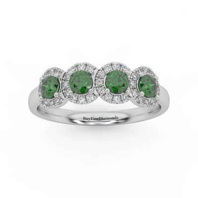 0.70Ct Green Emerald and Diamond Halo Engagement Ring in 950 Platinum & Gold