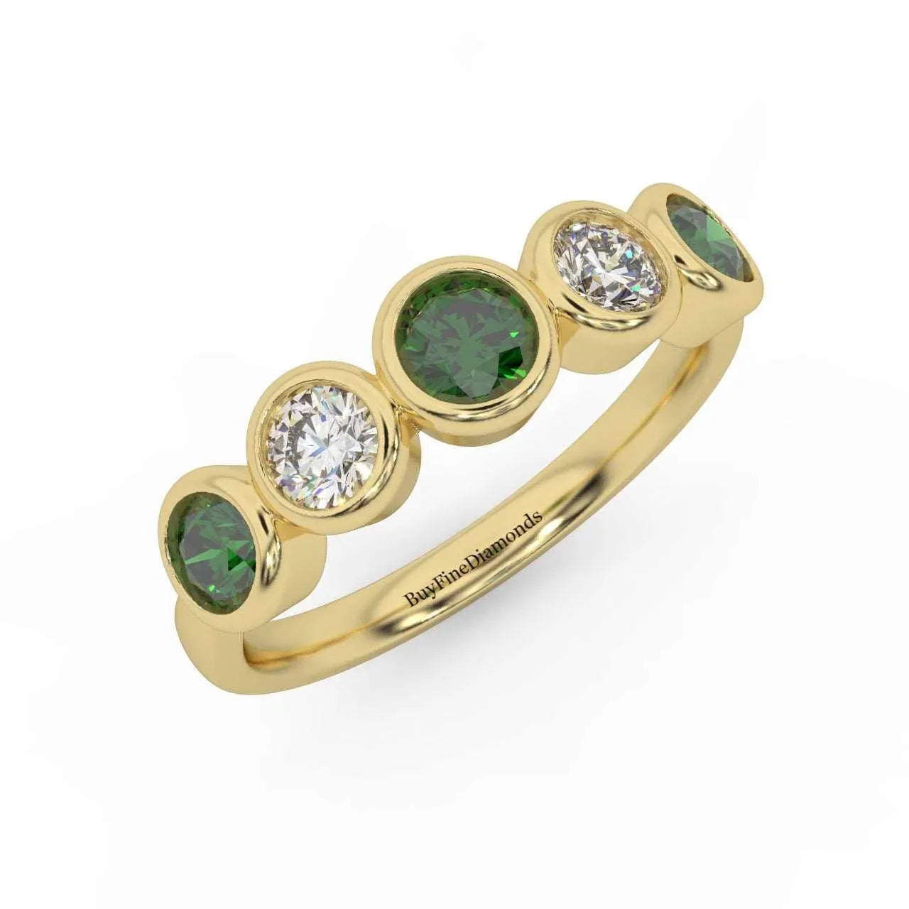 1.00 Ct Green Emerald and Diamond Anniversary Ring in 950 Platinum & Gold