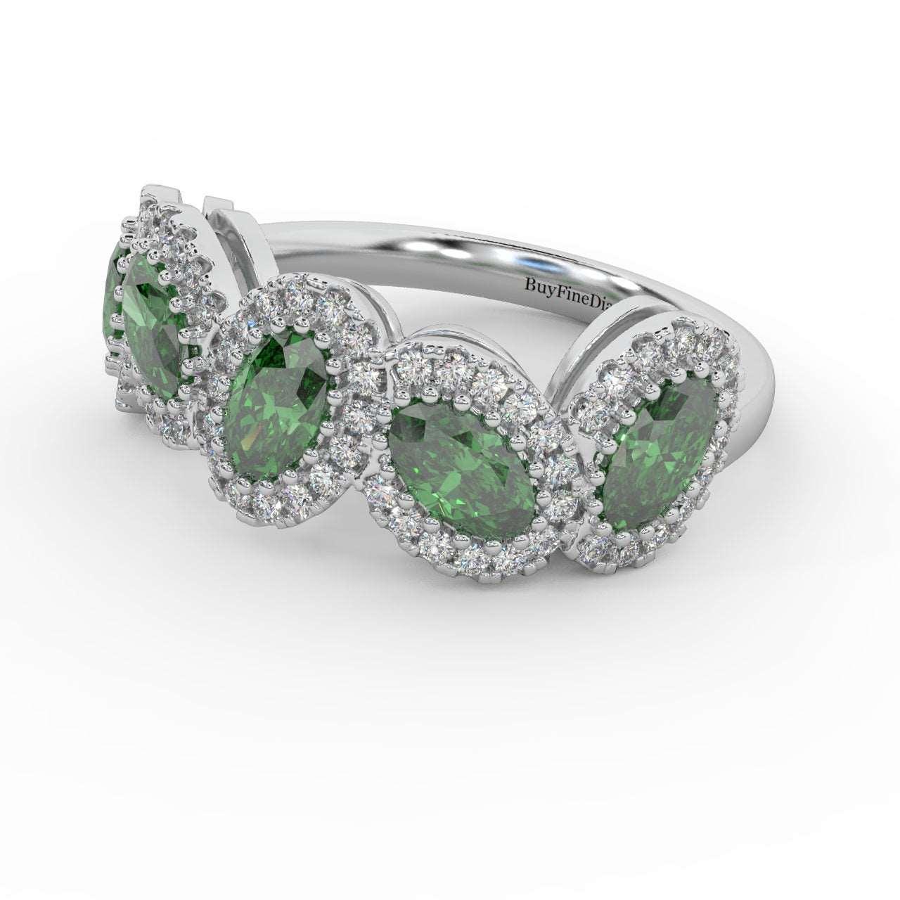 1.75 Ct Oval Shape Green Emerald and Diamond Halo Engagement Ring in 950 Platinum & Gold