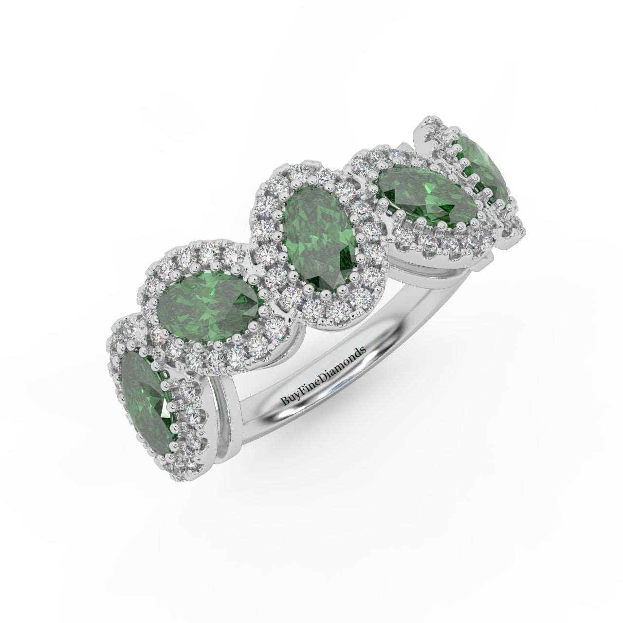 1.75 Ct Oval Shape Green Emerald and Diamond Halo Engagement Ring in 950 Platinum & Gold