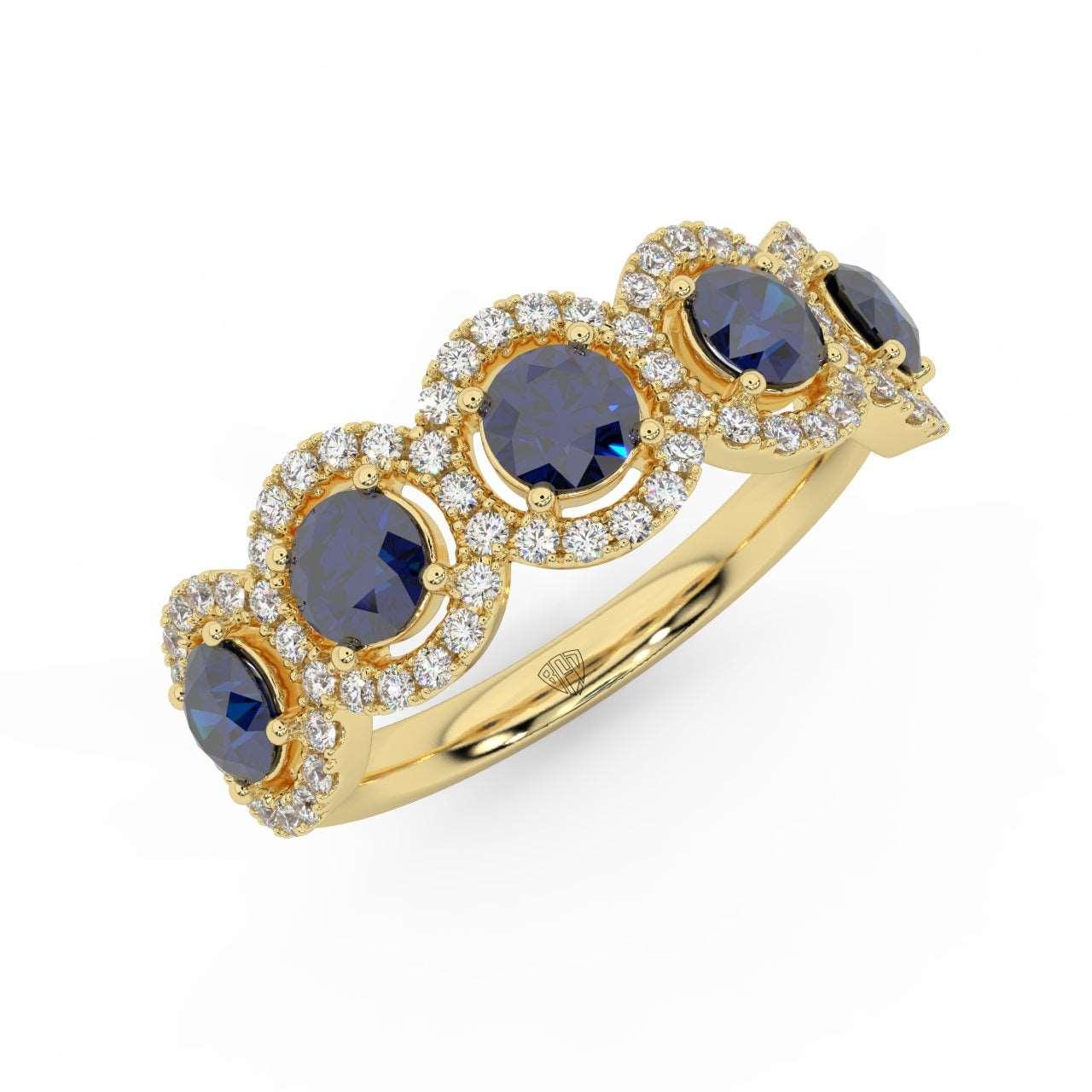 1.25 Ct Sapphire and Diamond Halo Women's Ring in 950 Platinum & Gold