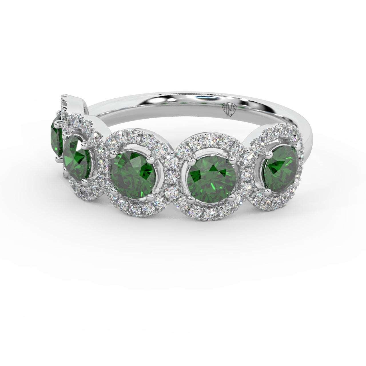 1.25 Ct Emerald and Diamond Halo Women's Ring in 950 Platinum & Gold