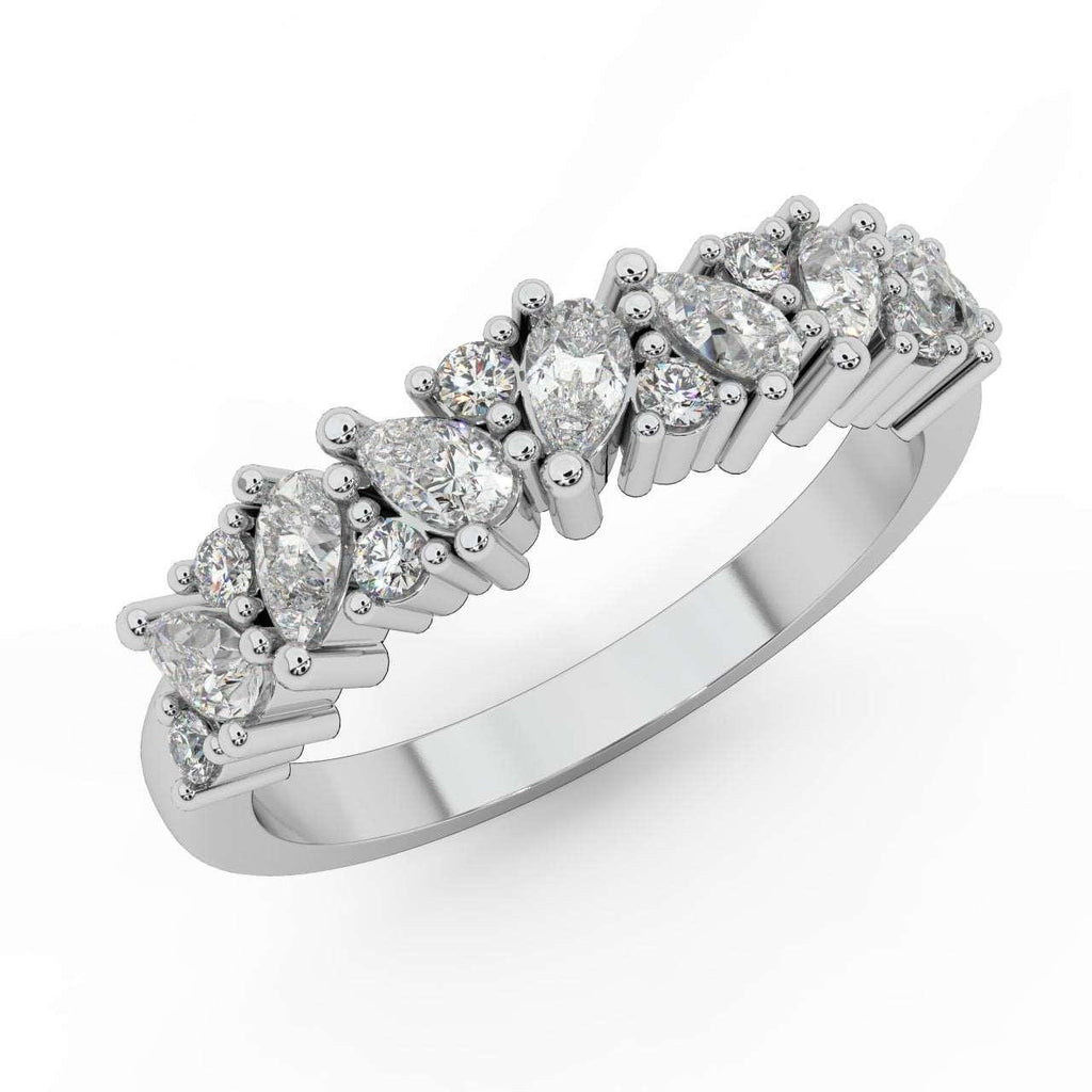 1.00 Carat Natural Pear and Round Diamond Half Eternity Women Ring for Wedding