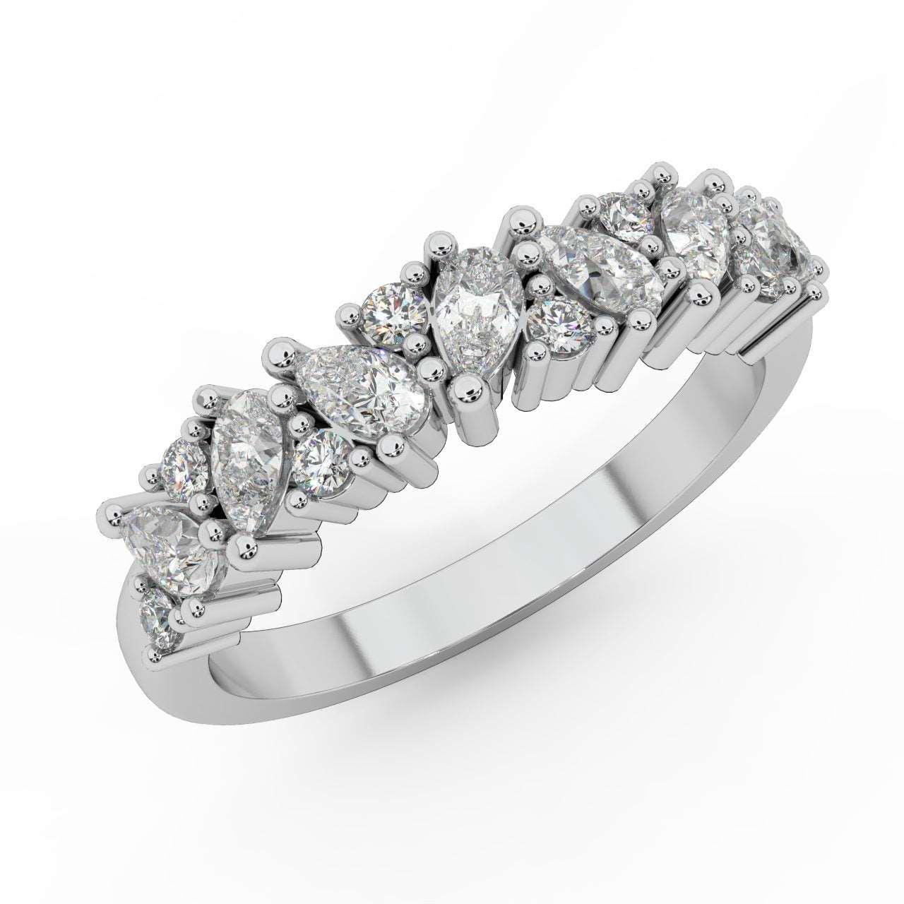 1.00 Carat Natural Pear and Round Diamond Half Eternity Women Ring for Wedding