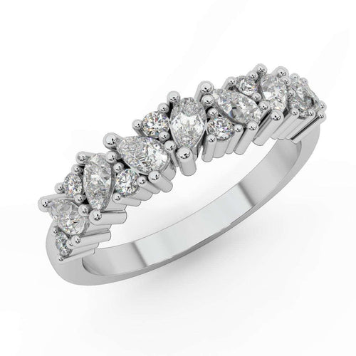 1.00 Carat Natural Pear and Round Diamond Half Eternity Women Ring for Wedding