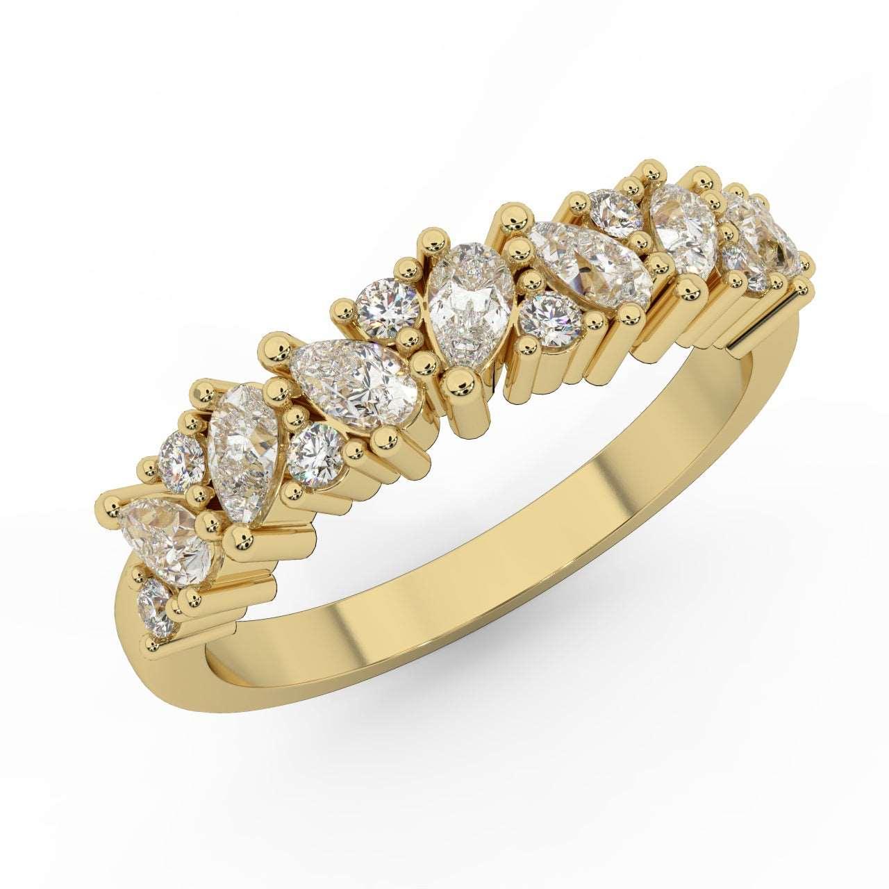 1.00 Carat Natural Pear and Round Diamond Half Eternity Women Ring for Wedding