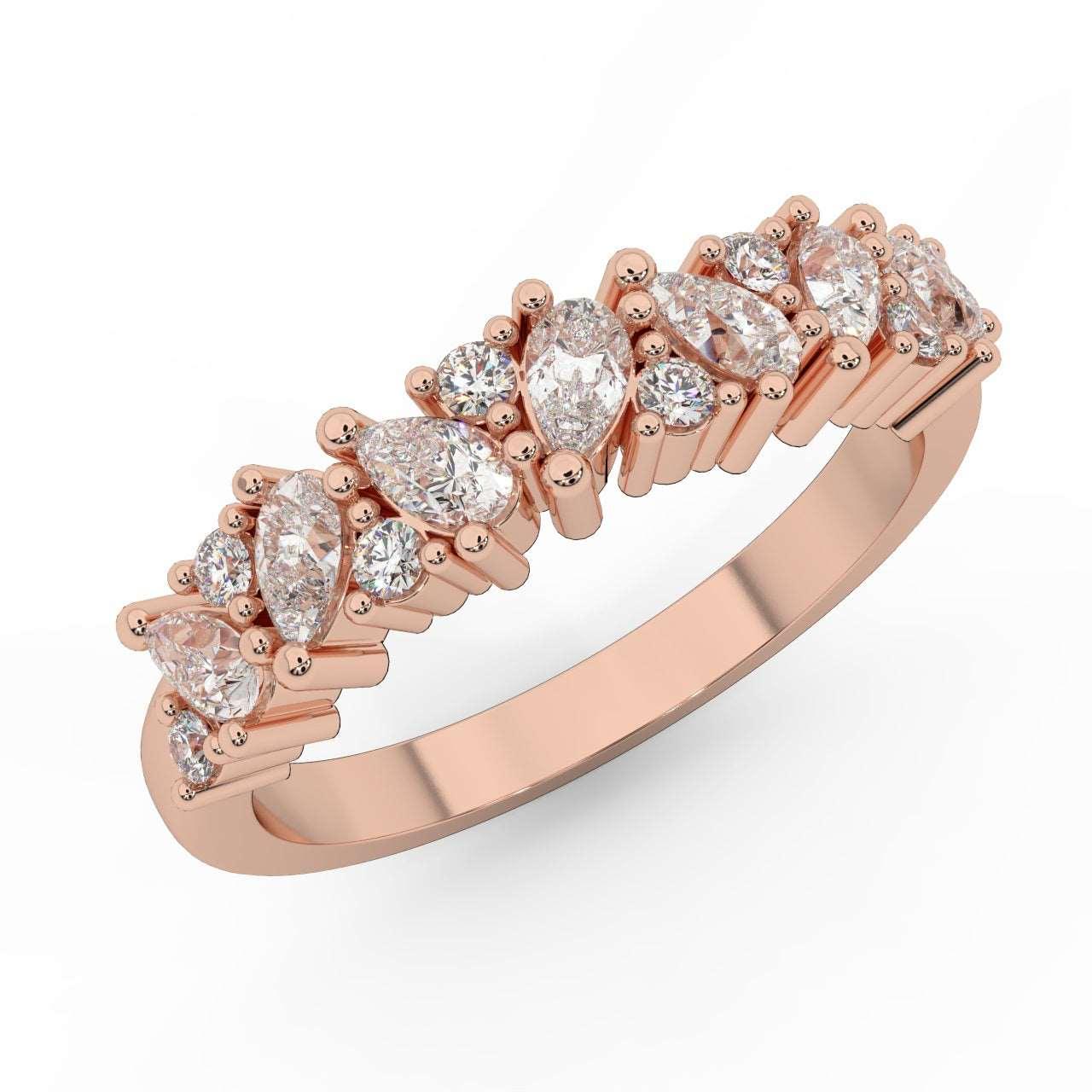 1.00 Carat Natural Pear and Round Diamond Half Eternity Women Ring for Wedding