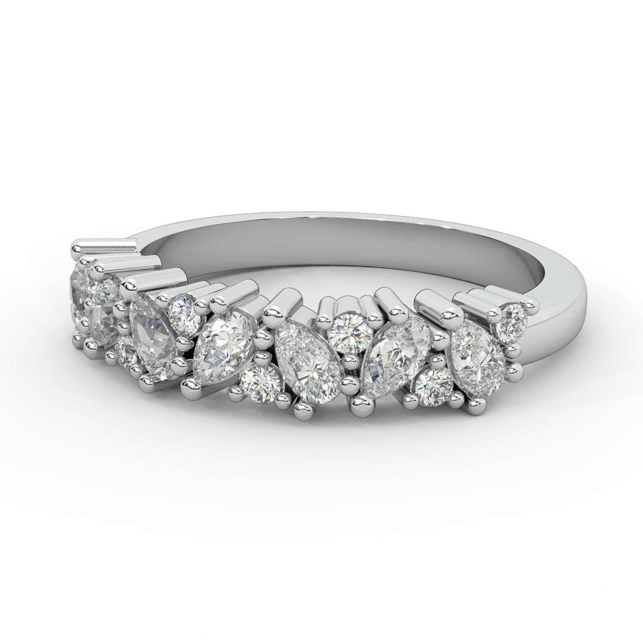 1.00 Carat Natural Pear and Round Diamond Half Eternity Women Ring for Wedding