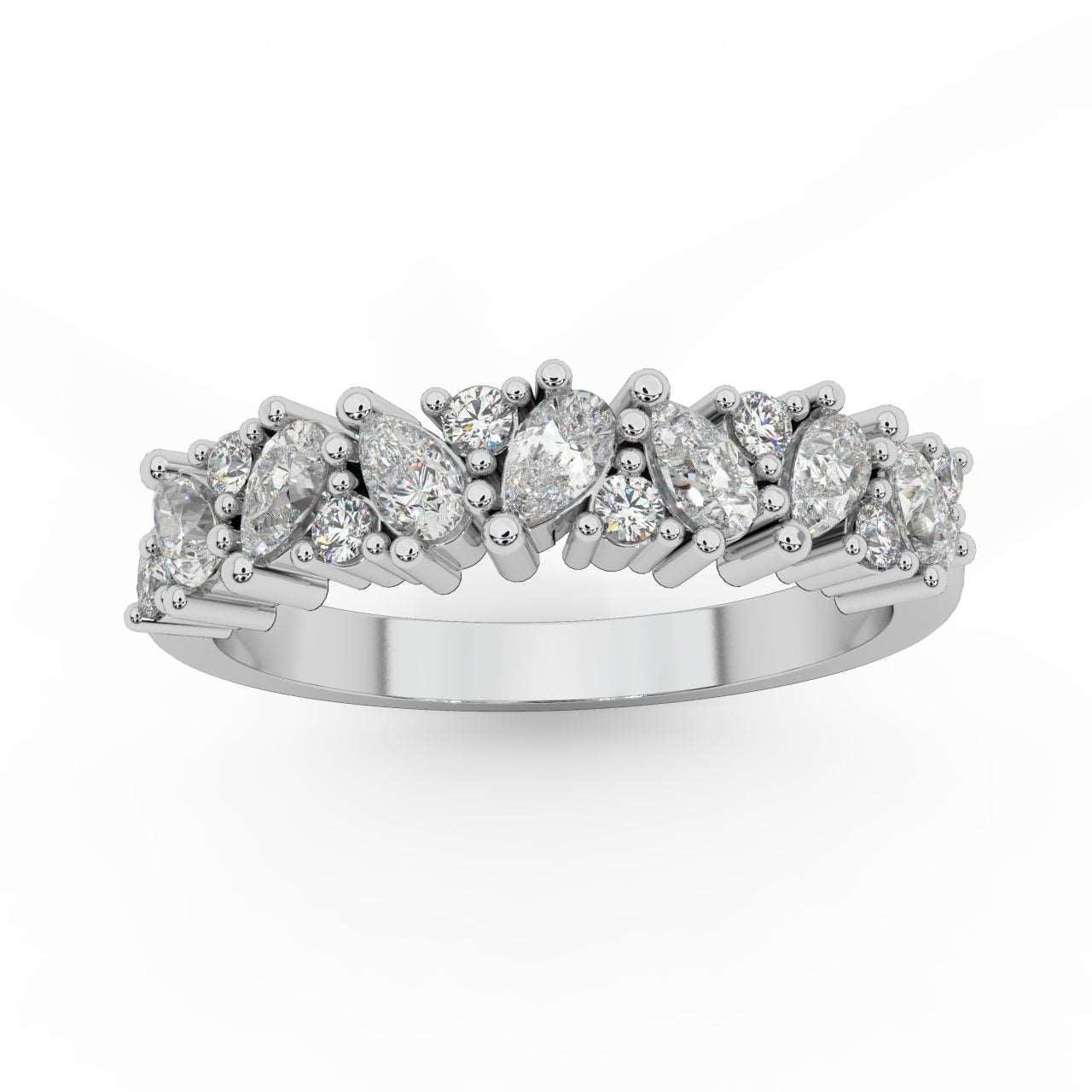 1.00 Carat Natural Pear and Round Diamond Half Eternity Women Ring for Wedding