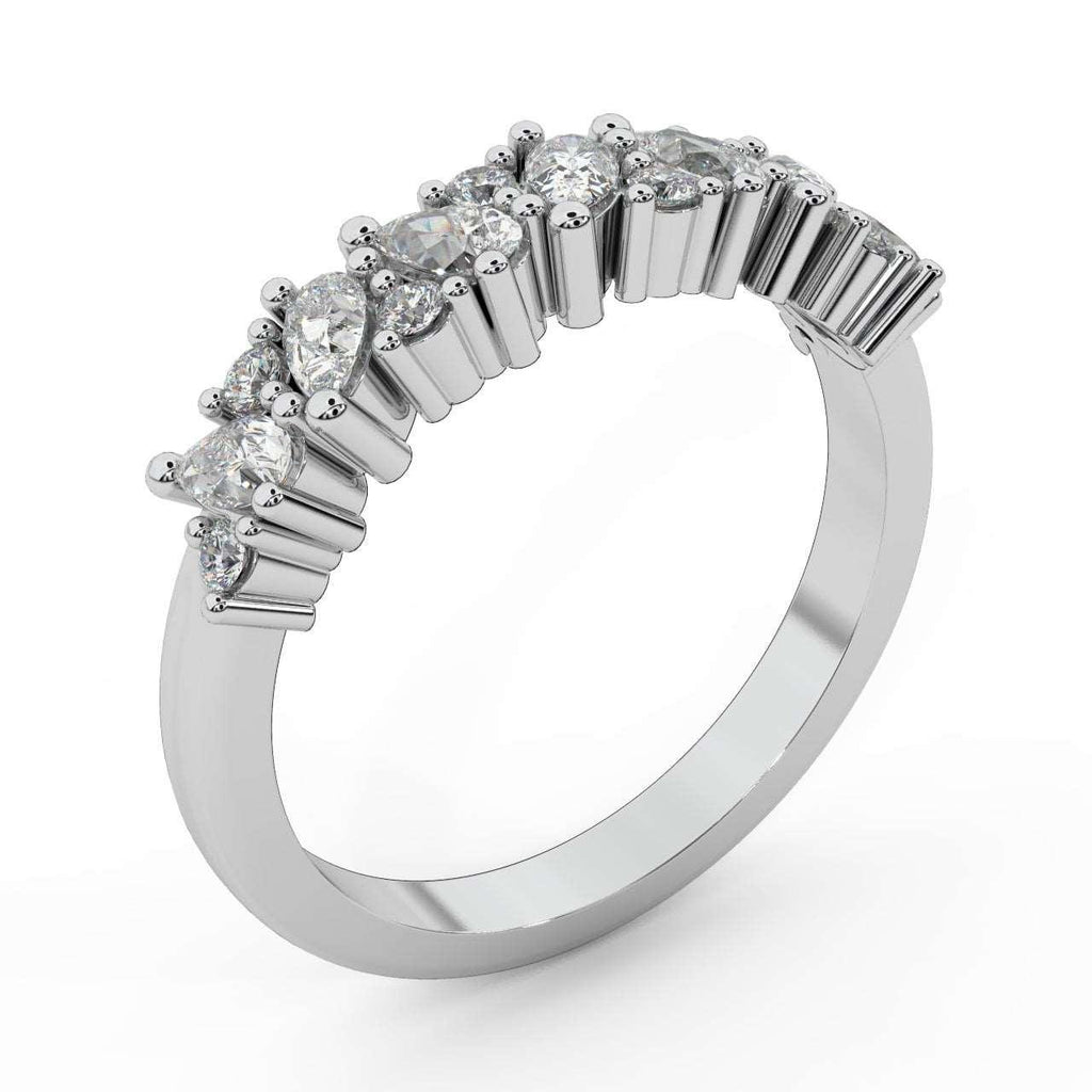 1.00 Carat Natural Pear and Round Diamond Half Eternity Women Ring for Wedding