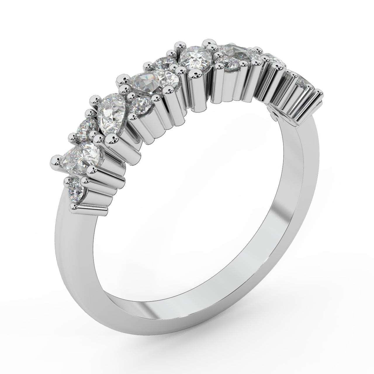 1.00 Carat Natural Pear and Round Diamond Half Eternity Women Ring for Wedding