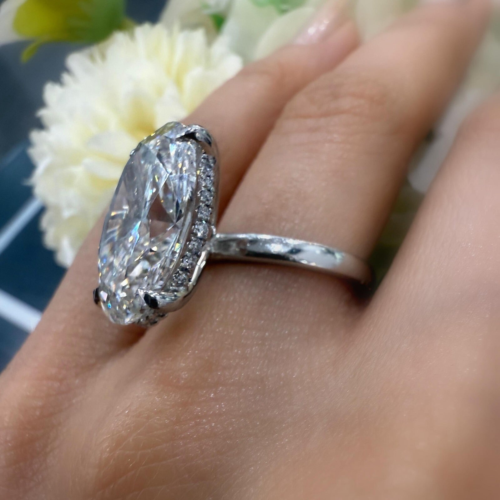 Close-up of 10.00CT Oval Lab Grown Diamond with Hidden Halo