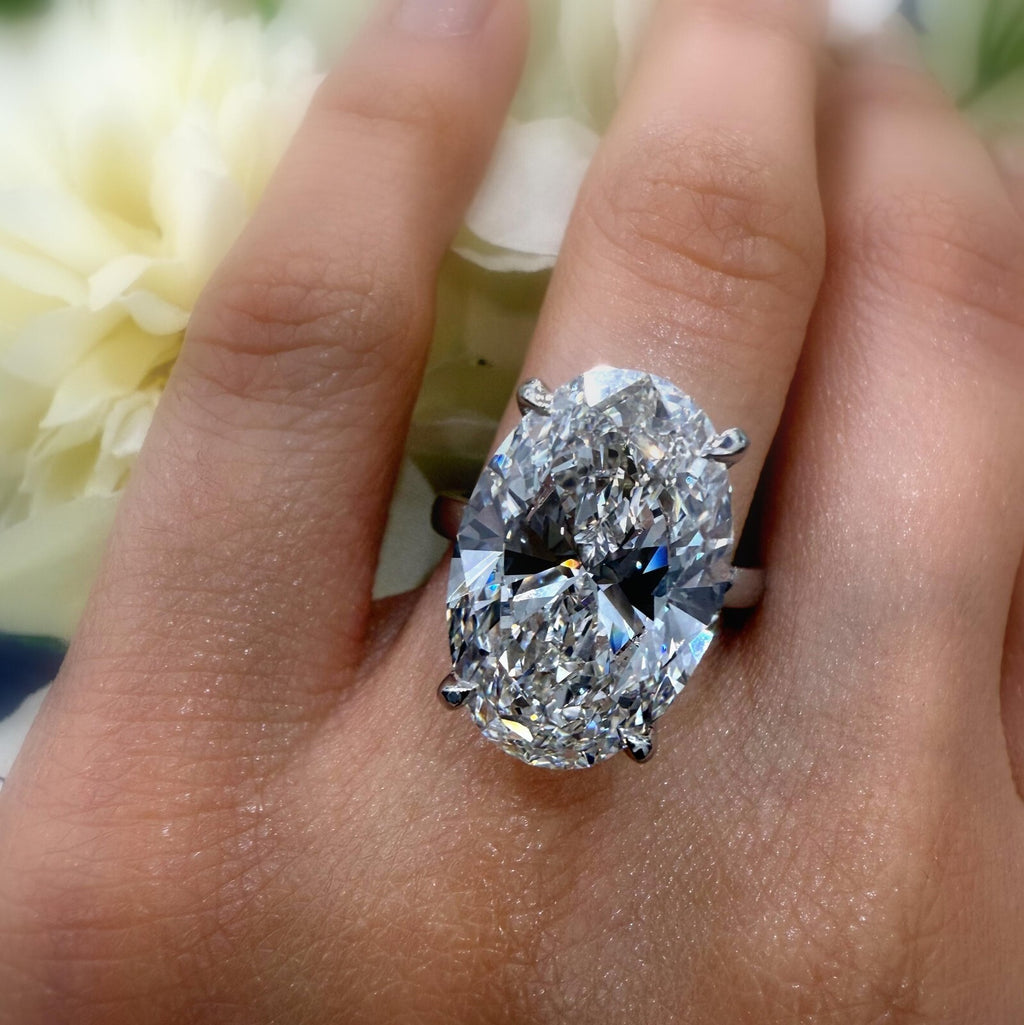10.25CT IGI Certified Oval Lab Diamond Hidden Halo Engagement Ring in Platinum