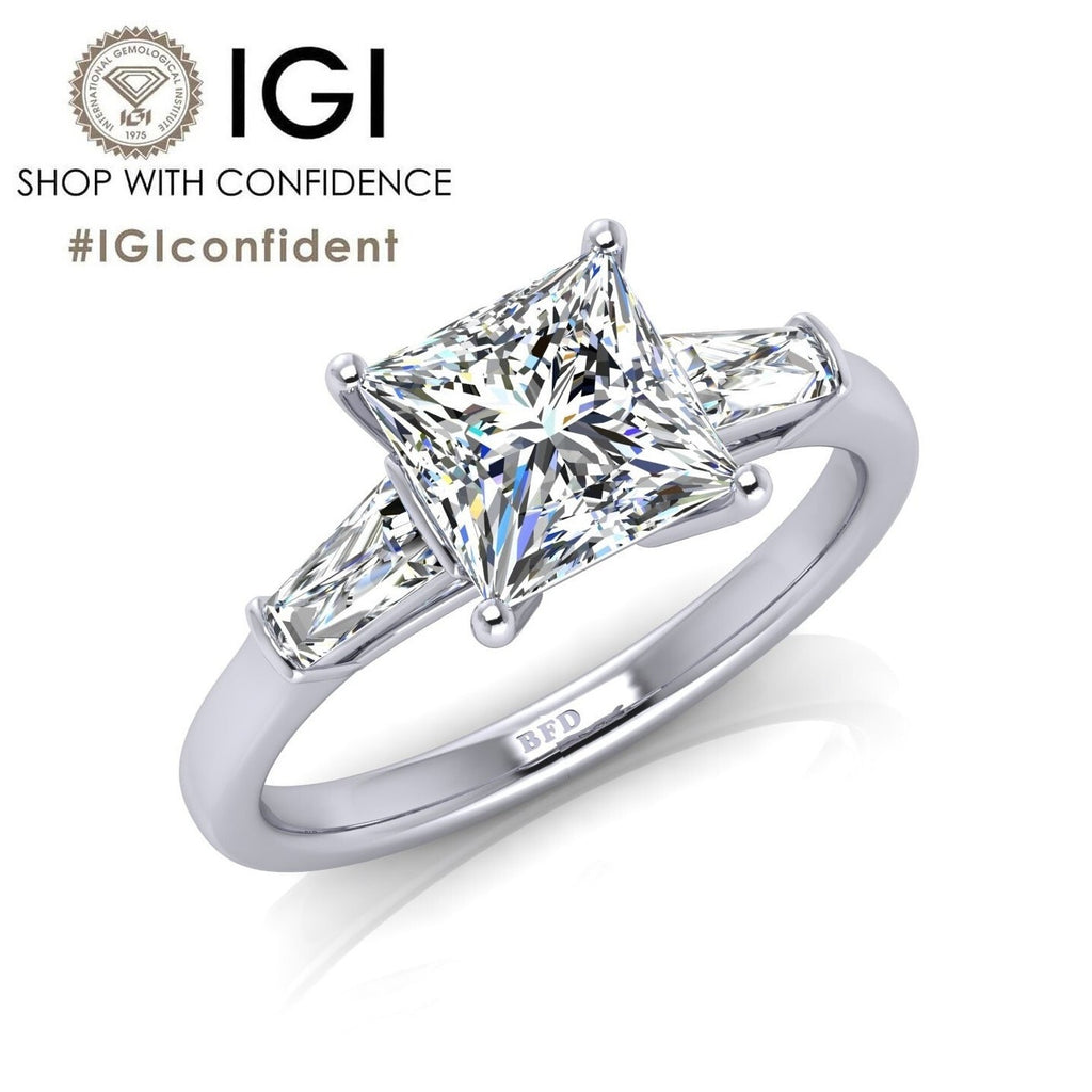 3.25CT IGI Certified Lab Grown Princess & Tapered Diamond Trilogy Ring in Platinum