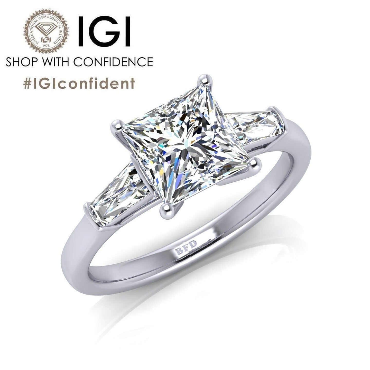 3.25CT IGI Certified Lab Grown Princess & Tapered Diamond Trilogy Ring in Platinum