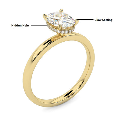 1.15CT IGI Certified Diamond Oval Cut Hidden Halo Women's Engagement Ring - 18k Yellow Gold