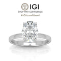 IGI Certified Oval Lab Diamond Hidden Halo Engagement Ring in Platinum