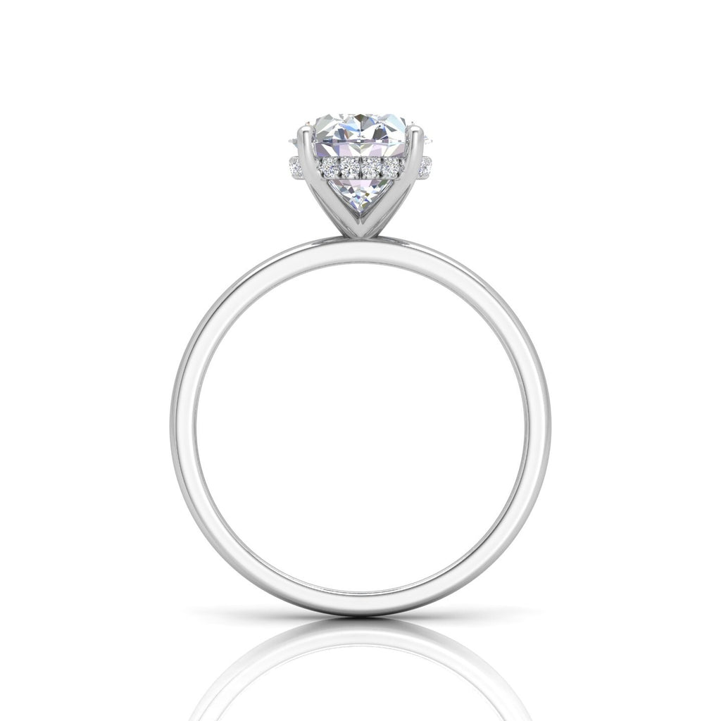 Platinum Engagement Ring with Large Oval Lab Diamond and Hidden Halo