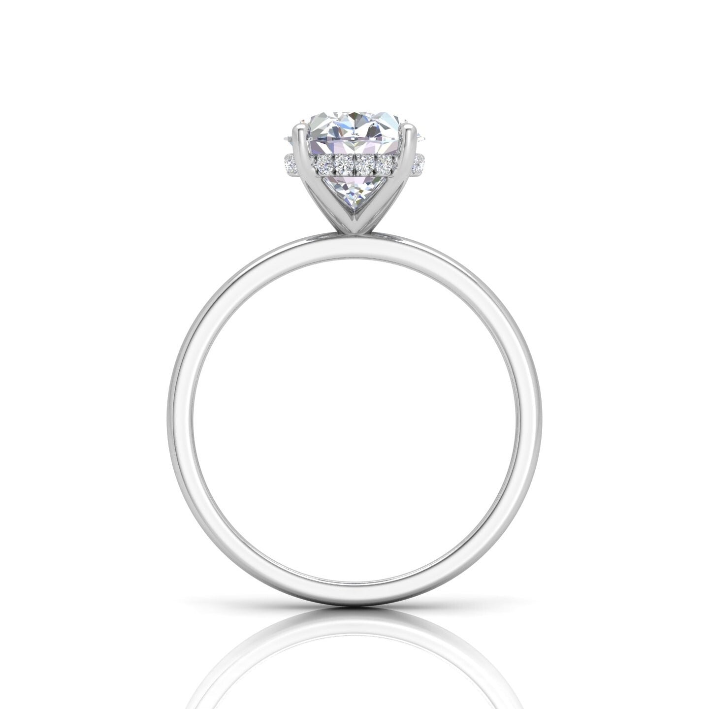 Platinum Engagement Ring with Large Oval Lab Diamond and Hidden Halo